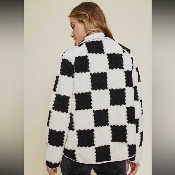 NWT Mystree Checker Fleece Jacket Black/White Size MEDIUM - Picture 3 of 8